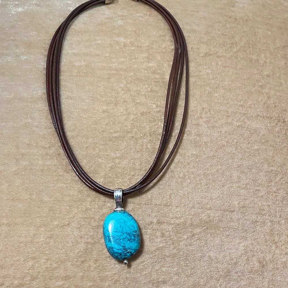Silpada Turquoise Pendant Necklace with Brown Leather Cord